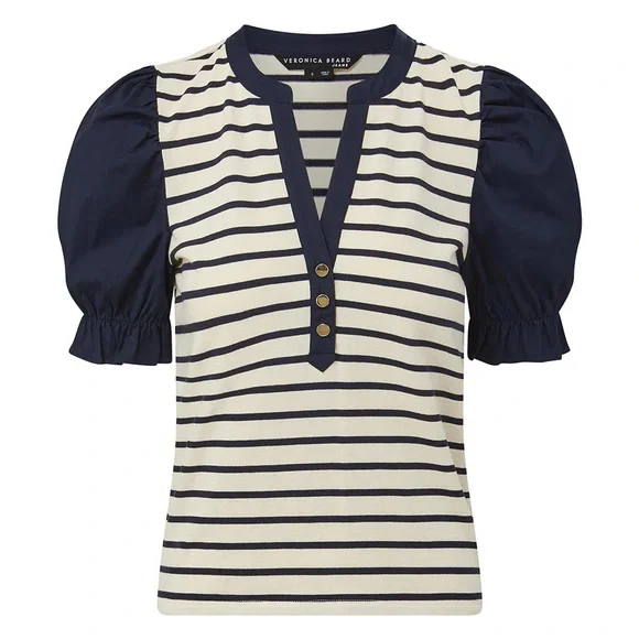 Veronica Beard Raegan Short Puff Sleeve Striped Top NWT - Picture 5 of 7